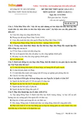 Đề thi thử THPT quốc gia Lịch sử lần 2 - Mã đề 139 - Năm học 2016-2017 - Trường THPT Trần Hưng Đạo
